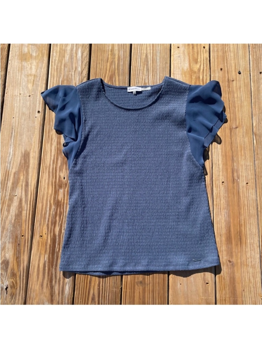 Calvin Klein Dark Blue Flutter Sleeve Blouse